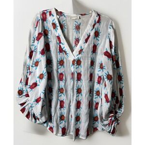 Baku White Embroidered Babydoll Boho Gauze Tunic Top Women's Size Medium